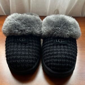 UGG Black Slippers with Gray Fur